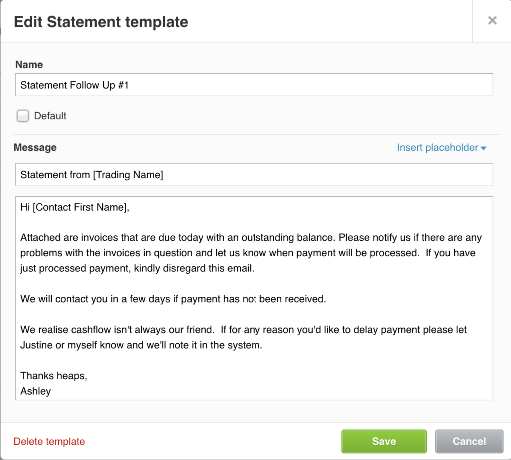 Xero email template overdue payment reminder 1