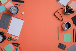 Desk with office supplies