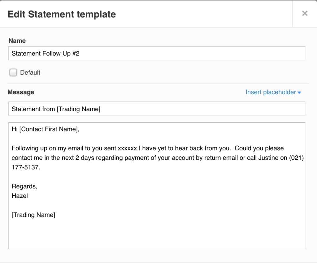 Xero email template overdue payment reminder 2